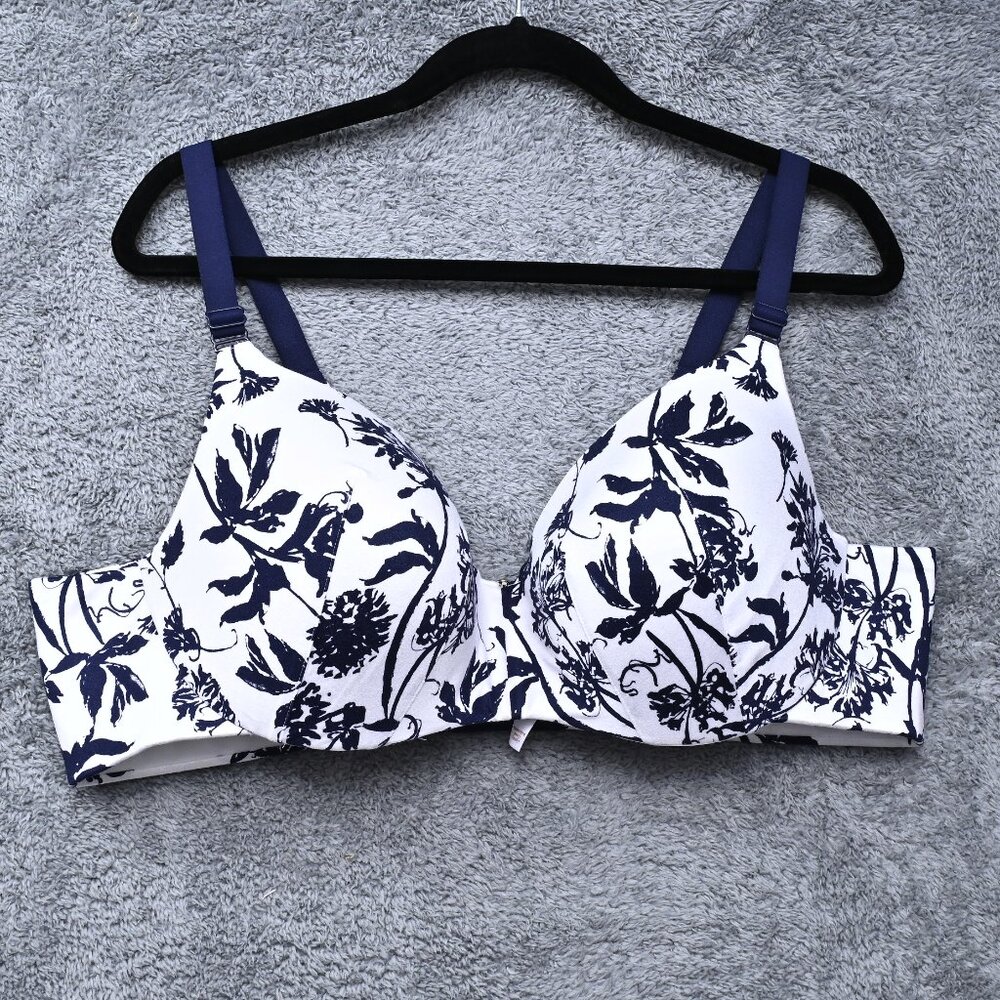 Cacique Lane Bryant  Balconette Lightly Lined Underwire Ivory Blue Floral SZ 46C